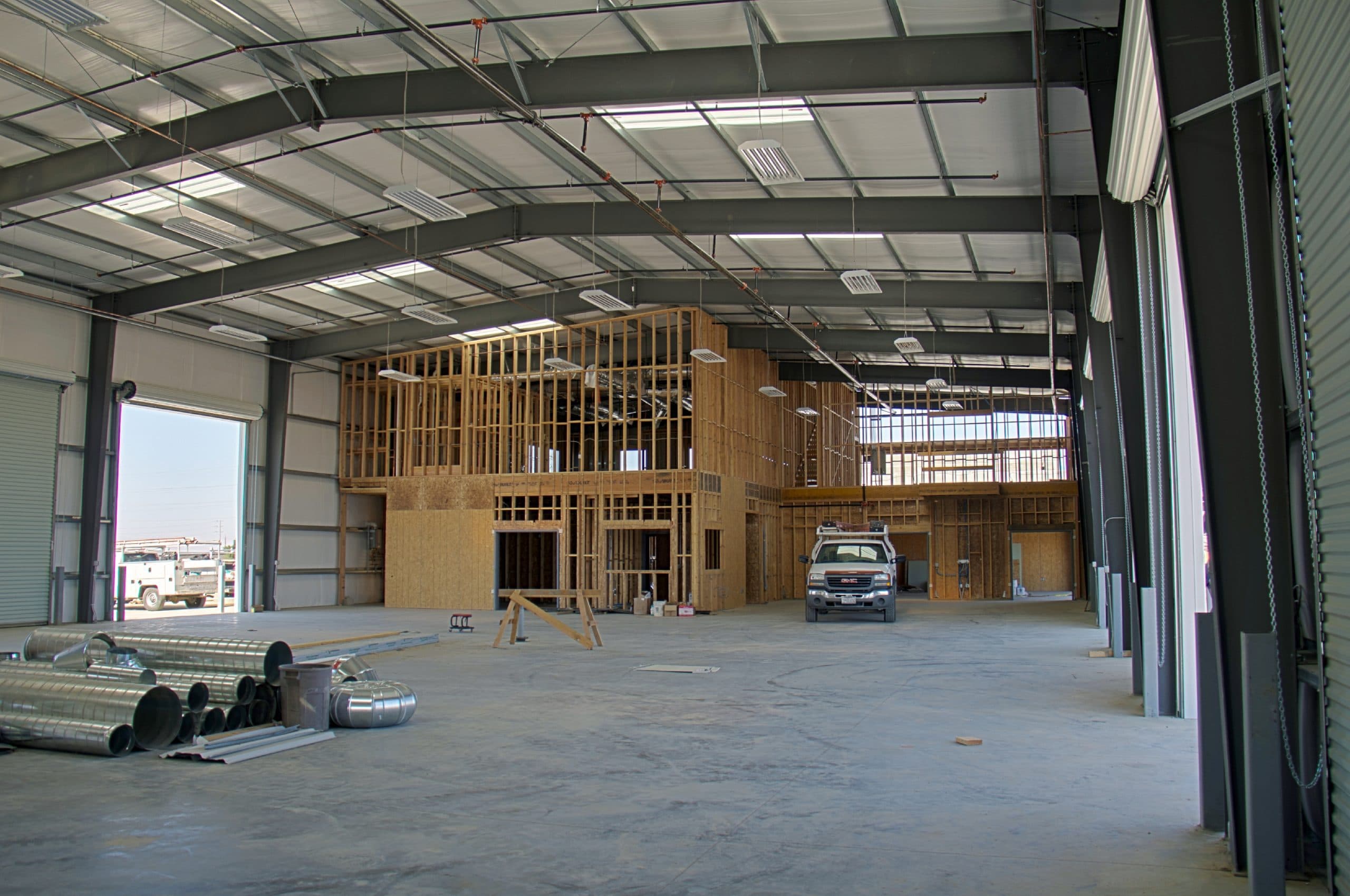 Interior framing inside the Gazelle Transportation building