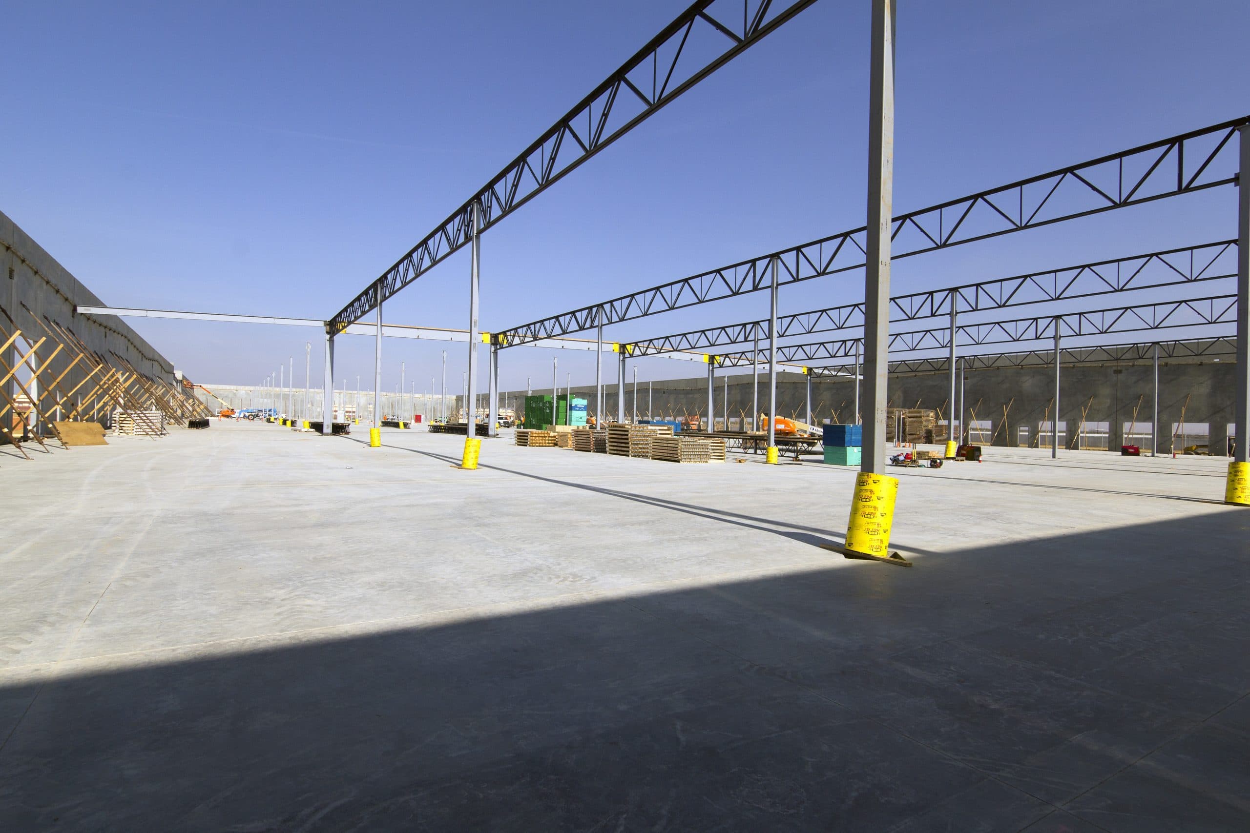 Steel framing going up at the FedEx Ground distribution center in Shafter