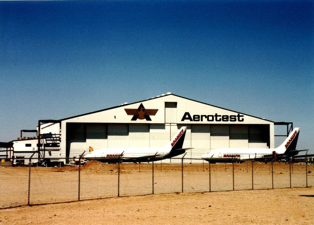 The Aerotest hangar's 205-foot bi-parting doors