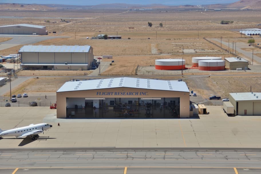 The Flight Research hangar with its translucent panel door